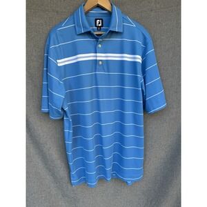 Footjoy‎ FJ Polo Shirt Mens L Blue Striped Golf Stretch Indian Valley Club